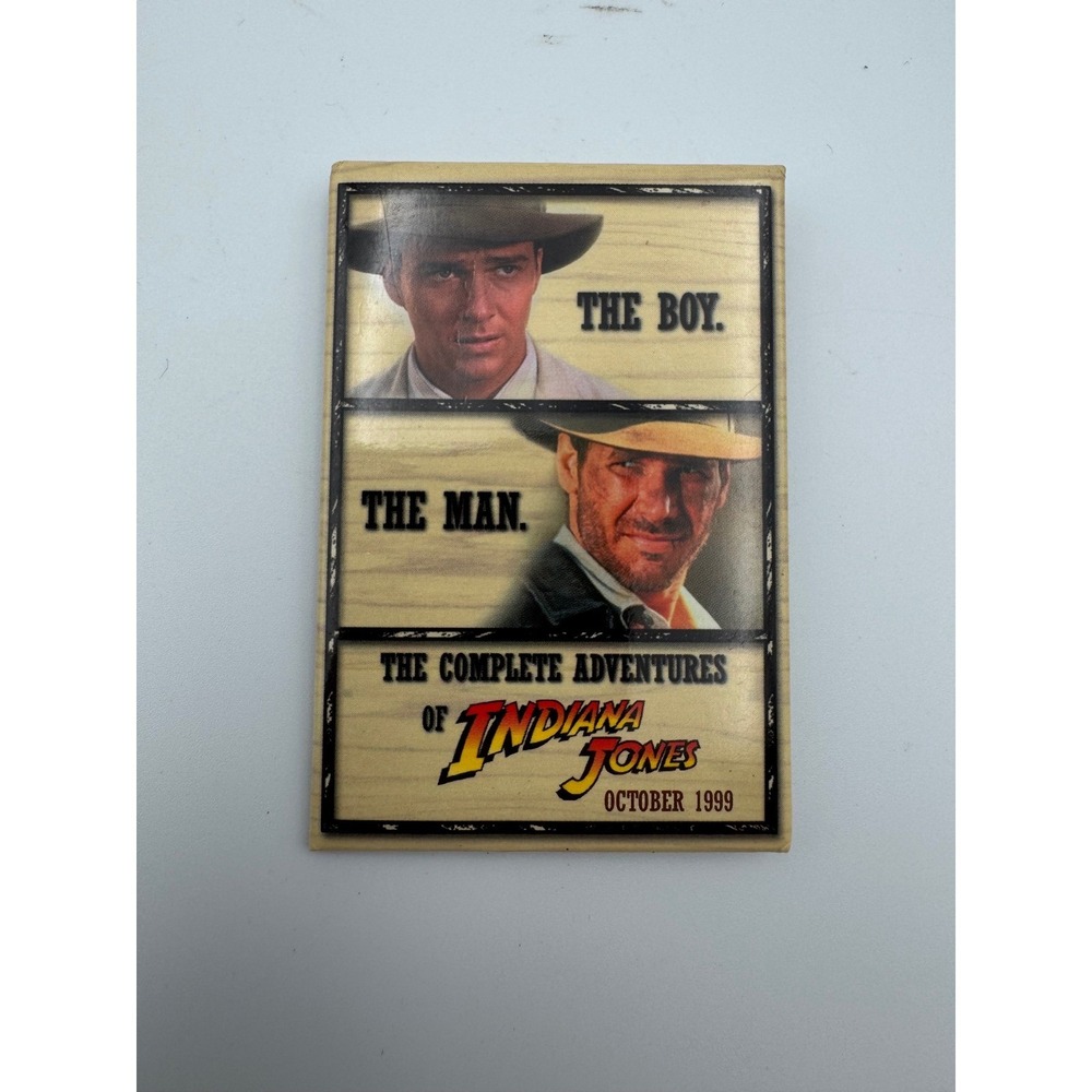 Indiana Jones Pin Tan Complete Adventures 1999 Promo Button Vintage